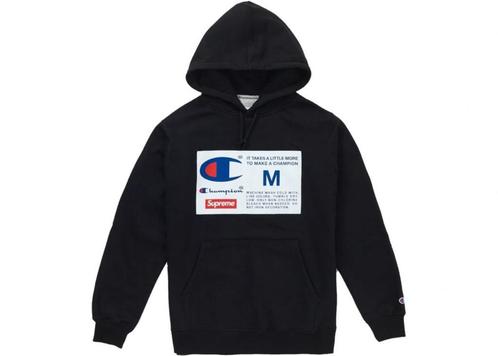 Supreme x Champion Label Hooded Sweatshirt Medium, Kleding | Heren, Truien en Vesten, Nieuw, Maat 48/50 (M), Zwart, Ophalen of Verzenden