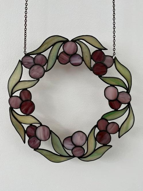 Glas in lood krans raamhanger, Huis en Inrichting, Woonaccessoires | Overige, Gebruikt, Ophalen of Verzenden