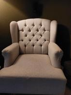ECRUKLEURIGE GECAPPITONEERDE FAUTEUIL, Ophalen, Gebruikt, 75 tot 100 cm, 50 tot 75 cm