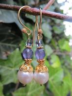 Oorbellen Golden Quartz parel-kwarts-swarovski kristal goud, Sieraden, Tassen en Uiterlijk, Oorbellen, Ophalen, Hangers, Met edelsteen