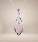 Prachtige 835 zilver MODERNIST roze kwarts hanger ketting!, Overige voorstellingen, Verzenden, Zo goed als nieuw, X