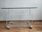 Acryl plexiglas tv meubel tafel trolley glazen blad wielen, Ophalen, Gebruikt