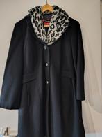 Elegante zwarte mantel met luipaardprint kraag, Zwart, Maat 46/48 (XL) of groter, Ophalen of Verzenden, Zo goed als nieuw
