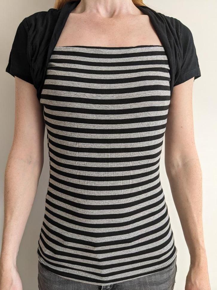Yes or No, shirt XS, bolero, zwart grijs gestreep, Kleding | Dames, T-shirts, Zo goed als nieuw, Maat 34 (XS) of kleiner, Zwart