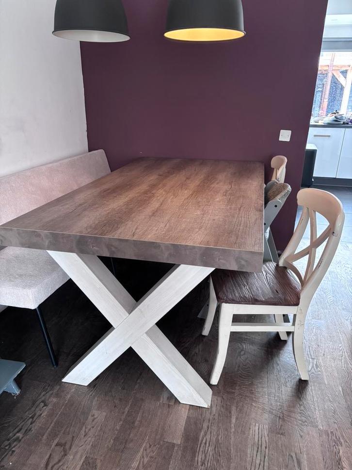 Eettafel + stoelen, Huis en Inrichting, Complete eetkamers, Gebruikt, 4 tot 6 stoelen, Ophalen
