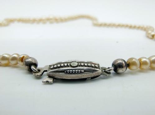 Parelketting met zilveren slot, 45,5 cm, Sieraden, Tassen en Uiterlijk, Kettingen, Gebruikt, Zilver, Zilver, Verzenden