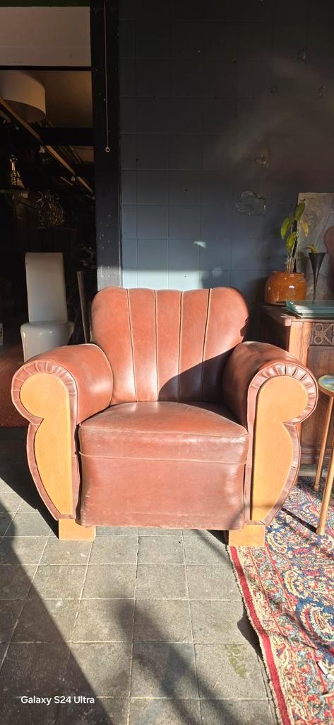Art Deco zetel met Schelpzitting, Huis en Inrichting, Fauteuils, Gebruikt, 75 tot 100 cm, 75 tot 100 cm, Ophalen