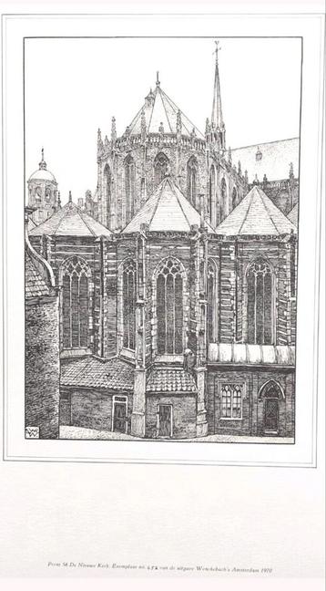Prent Nieuwe Kerk Amsterdam 1970 beschikbaar voor biedingen