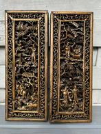 2 Chinese houten vergulde reliëf panelen, Ophalen of Verzenden