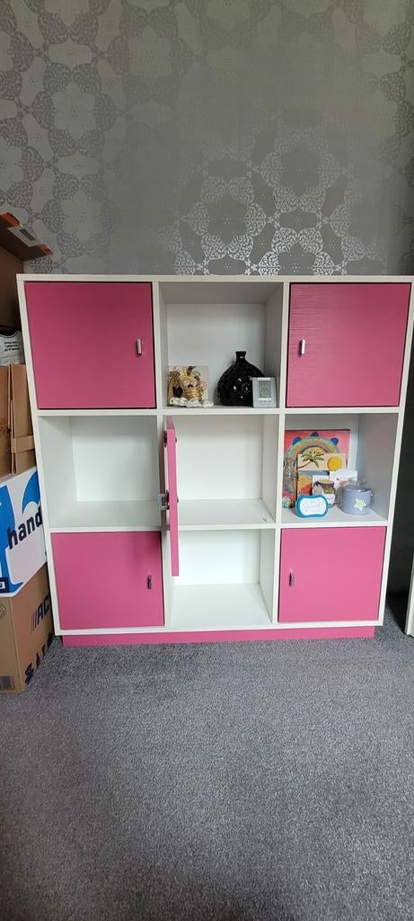 Blokkenkast roze/wit - Hoogwaardig materiaal, Huis en Inrichting, Ophalen, Overige materialen, Met deur(en), 100 tot 150 cm