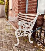 Antieke gietijzeren tuinbankje met Leeuwenkoppen 130, Tuin en Terras, Tuinbanken, Ophalen, Gebruikt, Metaal