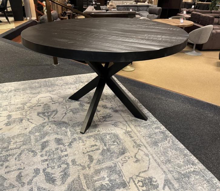 Eettafel rond 120cm Zwart mango Direct/Leverbaar E-2184, Huis en Inrichting, Tafels | Eettafels, Nieuw, 100 tot 150 cm, 100 tot 150 cm