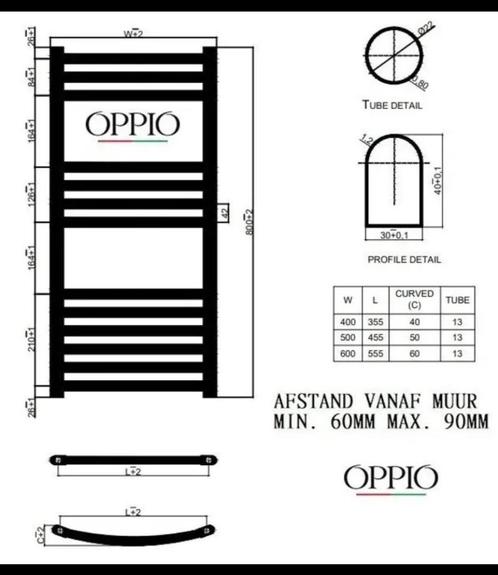 2 stuks handdoek radiator zwart van OPPIO in doos., Doe-het-zelf en Verbouw, Verwarming en Radiatoren, Nieuw, Radiator, 200 tot 500 watt