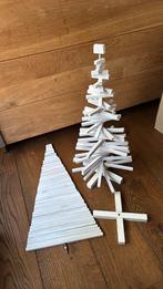 Houten kerstboom wit hout kerst decoratie 2x, Diversen, Kerst, Ophalen of Verzenden, Gebruikt