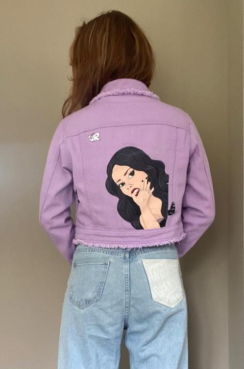 Spijkerjas “cartoon Olivia Rodrigo Guts”, Kleding | Dames, Jassen | Zomer, Nieuw, Maat 36 (S), Paars, Ophalen of Verzenden