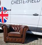 Origineel Engelse Chesterfield fauteuil York leer cognac klr, Ophalen, Zo goed als nieuw, 75 tot 100 cm, Leer