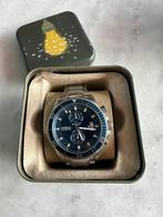 Fossil Herenhorloge zilverkleurig met blauw, Ophalen of Verzenden, Zo goed als nieuw, Staal, Overige merken