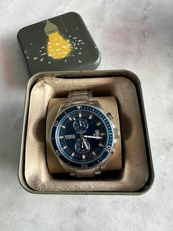 Fossil Herenhorloge zilverkleurig met blauw beschikbaar voor biedingen