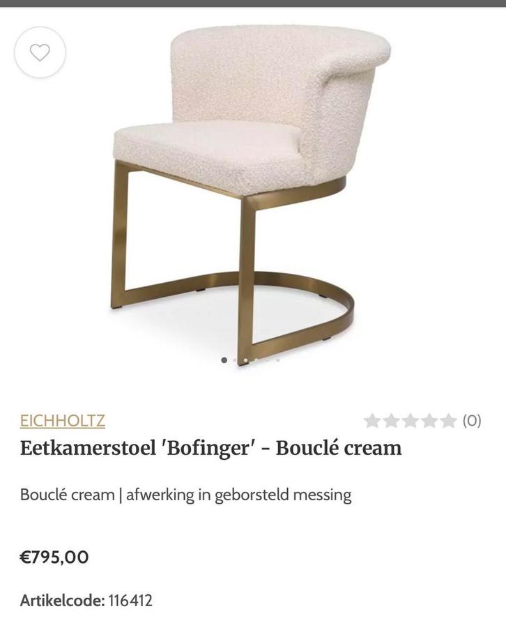 Eichholtz eetkamer stoelen 4 stuks, Huis en Inrichting, Stoelen, Gebruikt, Vier, Stof, Wit, Ophalen of Verzenden