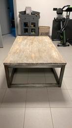 Zeer robuuste massieve salontafel met stalen onderstel, Huis en Inrichting, Tafels | Salontafels, Gebruikt, 100 tot 150 cm, Industrieel/ landelijk