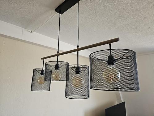 Lucide BASKETT Industriële hanglamp zwart met houtlook 4xE27, Huis en Inrichting, Lampen | Hanglampen, Zo goed als nieuw, 75 cm of meer