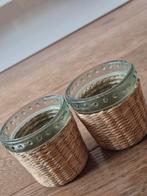 Set van 2 glazen theelichthouders met rieten omhulsel, Ophalen of Verzenden