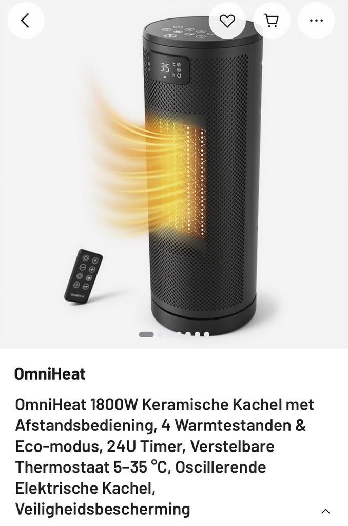 OmniHeat 1800W Keramische Ventilatorverwarmer / kachel, Overige soorten, Elektrisch, Nieuw, Ophalen of Verzenden