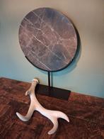 Marmeren schijf op zwart metalen onderstel - 34.5 cm, Ophalen of Verzenden, Gebruikt