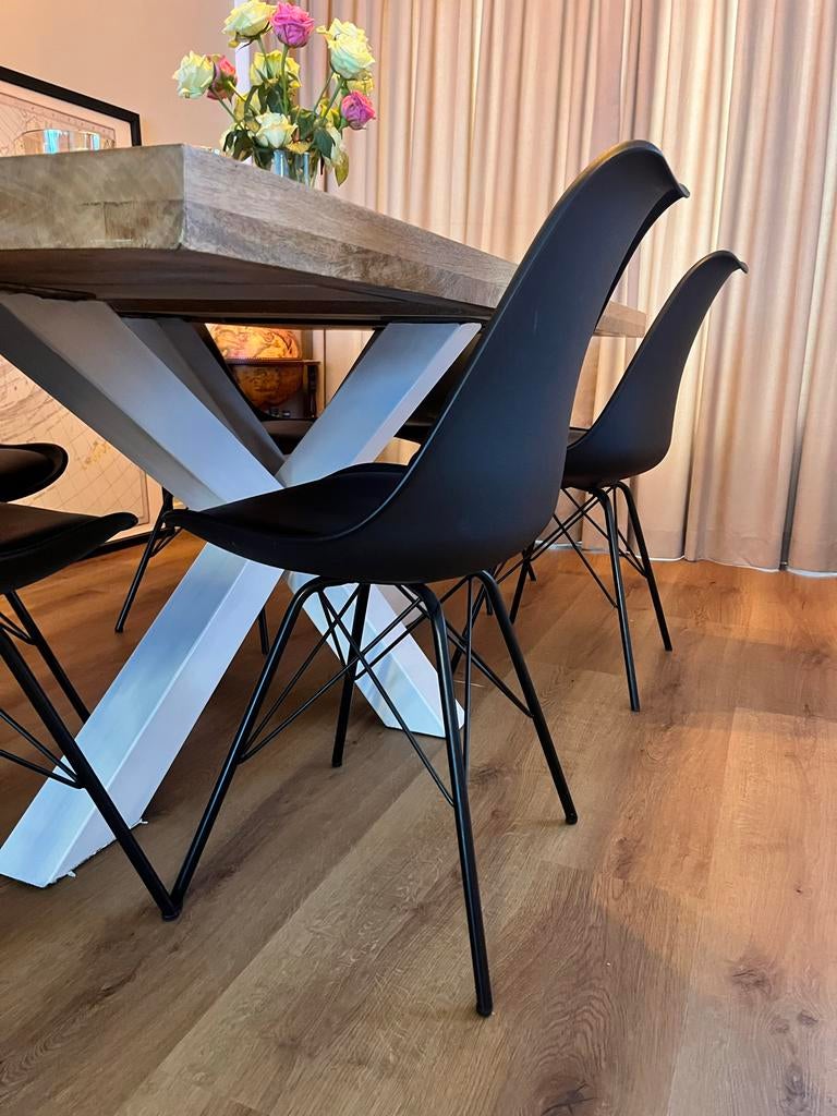 6x Zwarte Eettafelstoelen - Modern Design, Huis en Inrichting, Stoelen, Kunststof, Gebruikt, Zwart, Ophalen of Verzenden