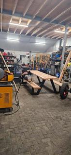 Industriële picknicktafel met stalen onderstel, Ophalen of Verzenden, Nieuw, Rechthoekig, Hout