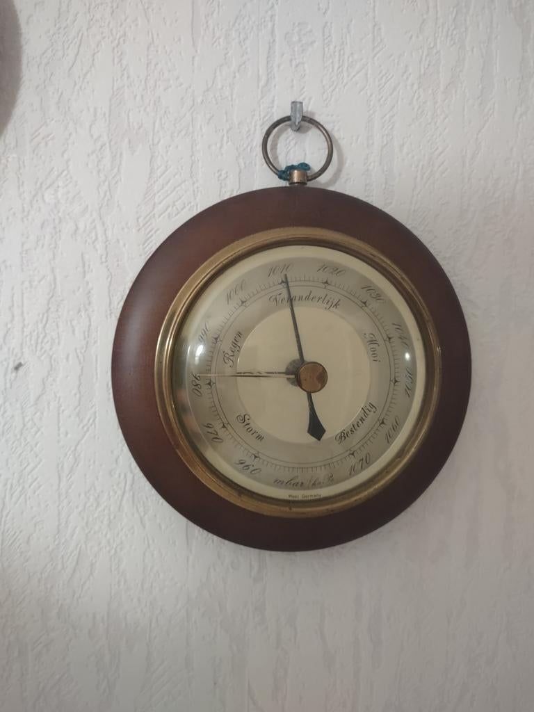 Houten barometer met messing rand, Ophalen of Verzenden