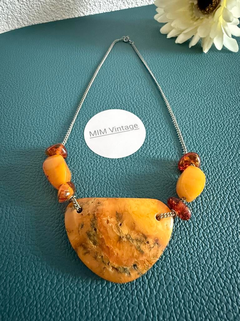 S092/Unieke 2 kleurige Natuurlijke BARNSTEEN ketting, Sieraden, Tassen en Uiterlijk, Kettingen, Gebruikt, Verzenden, Geel, X