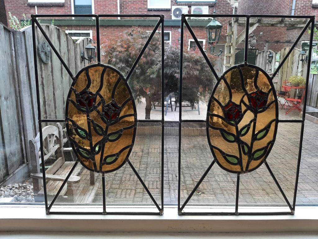 Glas in lood voorzetraam - Diverse ontwerpen, Doe-het-zelf en Verbouw, Glas en Ramen, Ophalen, Gevelraam of Ruit, Gebruikt, Minder dan 80 cm