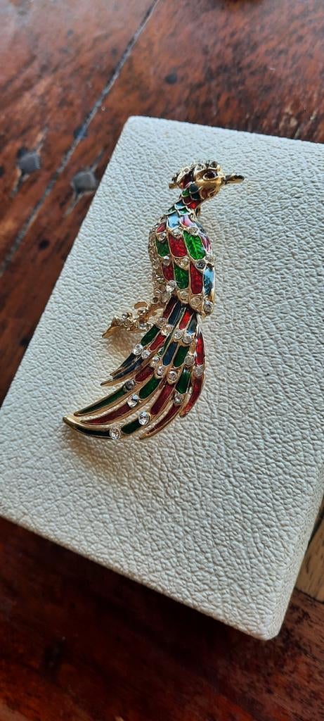 Vintage broche  paradijsvogel, emaille cloisonné, Ophalen of Verzenden, Overige materialen, Broche
