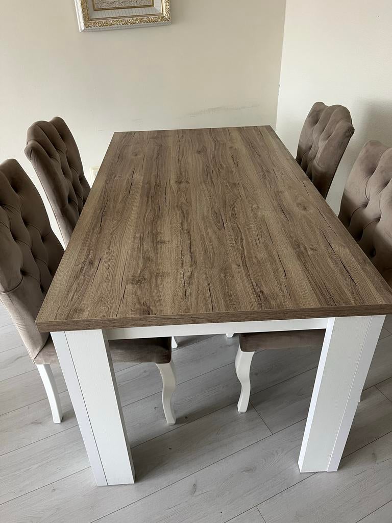 Fleur eettafel 80x160 met bijbehorende stoelen, Huis en Inrichting, Tafels | Eettafels, Ophalen, Gebruikt, 50 tot 100 cm, 150 tot 200 cm