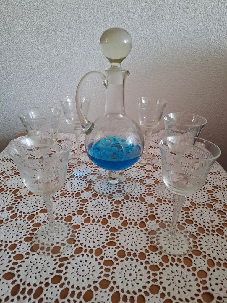 Set van 6 antieke kristallen glazen met bijbehorende karaf., Antiek en Kunst, Antiek | Glas en Kristal, Ophalen