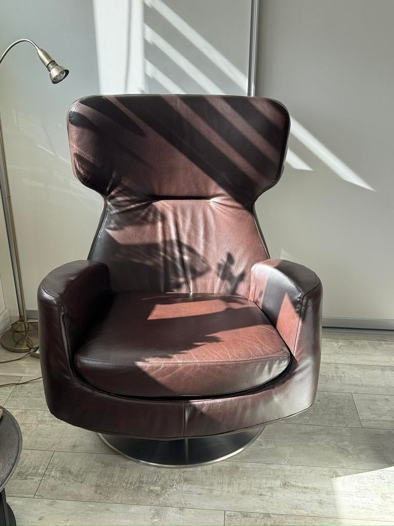 Leolux Ottana Plus relaxfauteuil bruin leer, Ophalen, Eenpersoons, Zo goed als nieuw, Minder dan 150 cm
