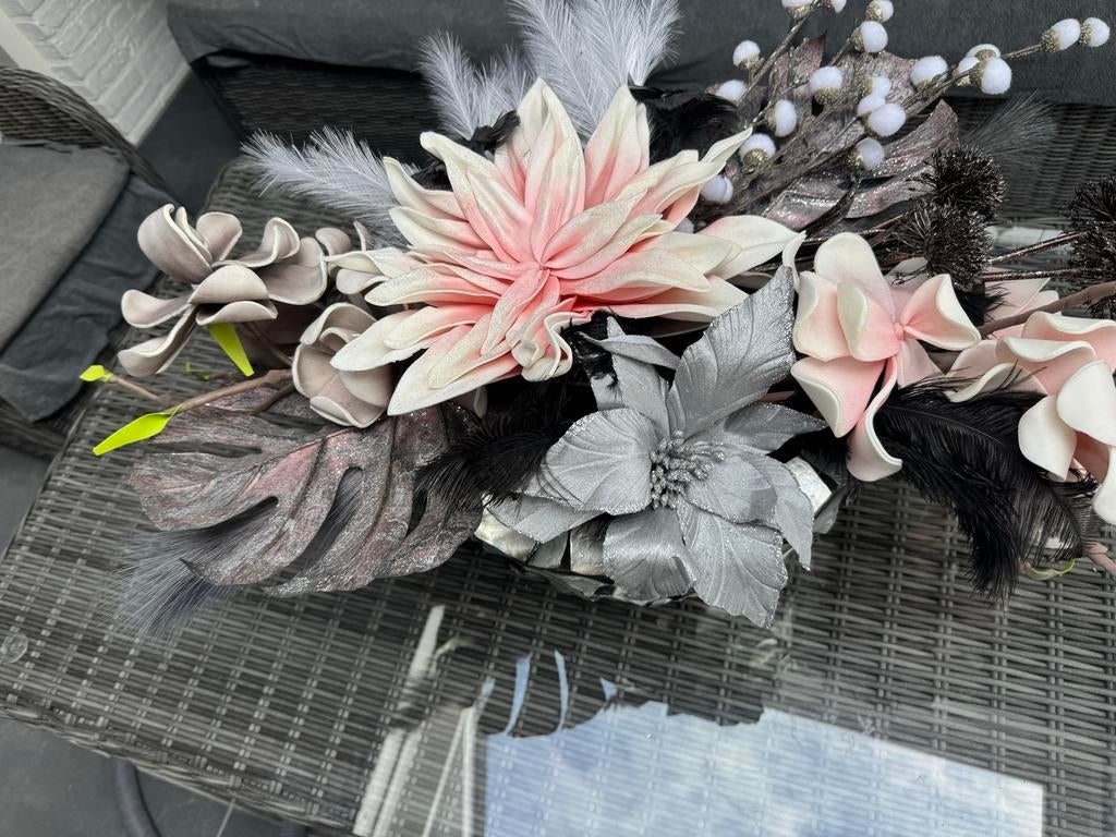 Schelpen Vaas Zilver Mother Pearl met Kunst Boeket, Ophalen, Overige materialen, Overige kleuren, Zo goed als nieuw