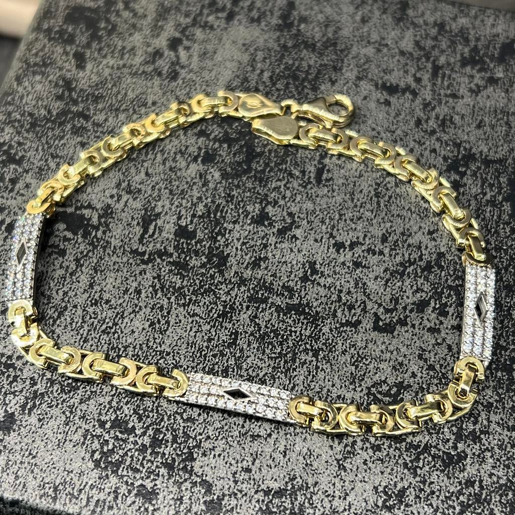 14k gouden armband platte koningsschakel massief, Ophalen of Verzenden, Nieuw, Goud