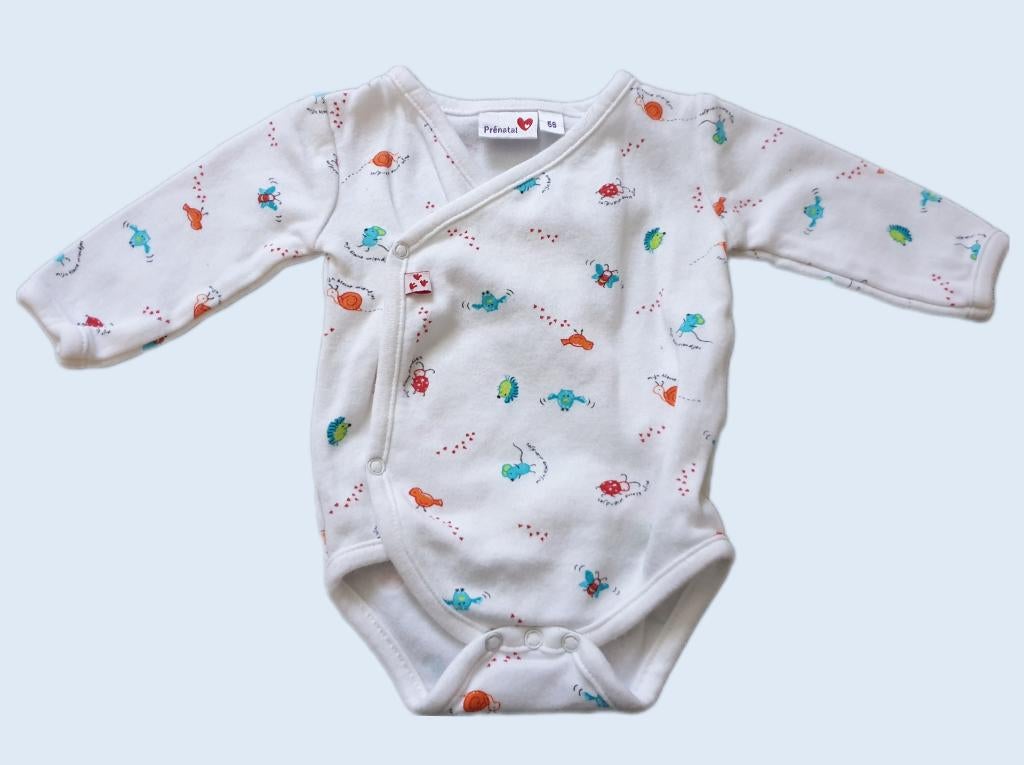 PRENATAL witte omslag romper met print maat 56 ~ TH2038, Kinderen en Baby's, Babykleding | Maat 56, Nacht- of Onderkleding, Jongetje of Meisje