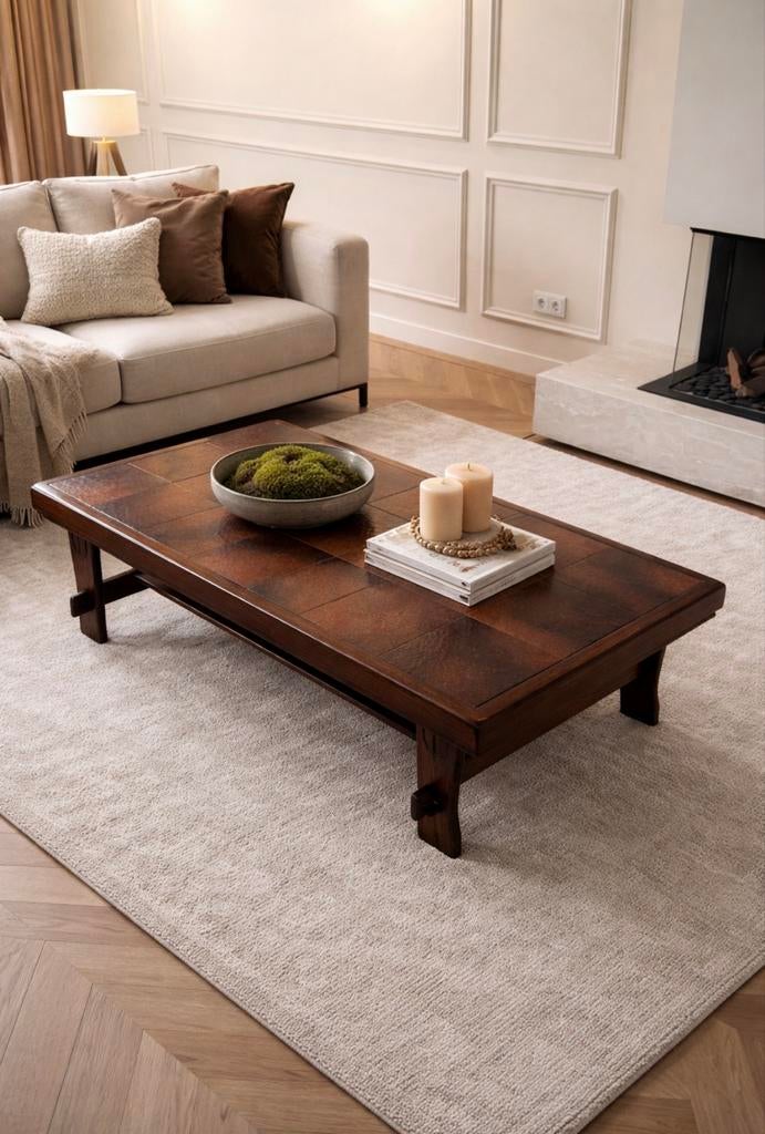 Vintage brutalist salontafel met tegels jaren 70 80 zara, Huis en Inrichting, Tafels | Salontafels, Gebruikt, 100 tot 150 cm, Minder dan 50 cm