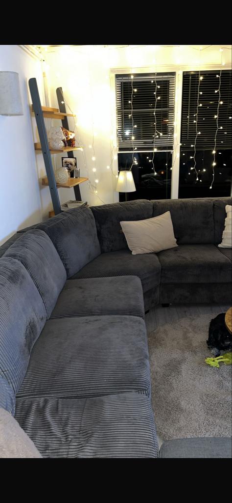 Ronde hoekbank ribstof, Huis en Inrichting, Banken | Bankstellen, 250 tot 300 cm, Gebruikt, 100 tot 125 cm, Hoekbank