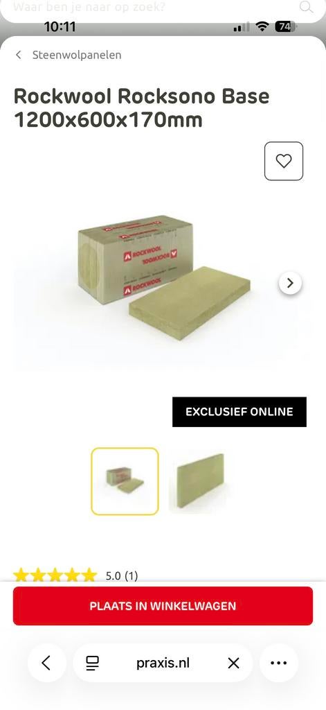 Rockwool Rocksono Base Steenwolpanelen 1200x600x170mm, Doe-het-zelf en Verbouw, Isolatie en Afdichting, Ophalen, 12 cm of meer