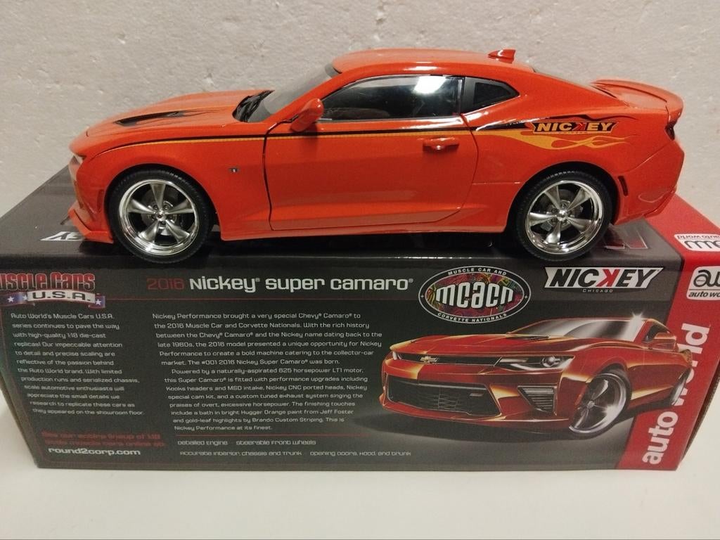 Chevrolet Camaro Super Nicky orange Autoworld ERTL 1:18 KRD, Hobby en Vrije tijd, Modelauto's | 1:18, Ophalen of Verzenden, Zo goed als nieuw
