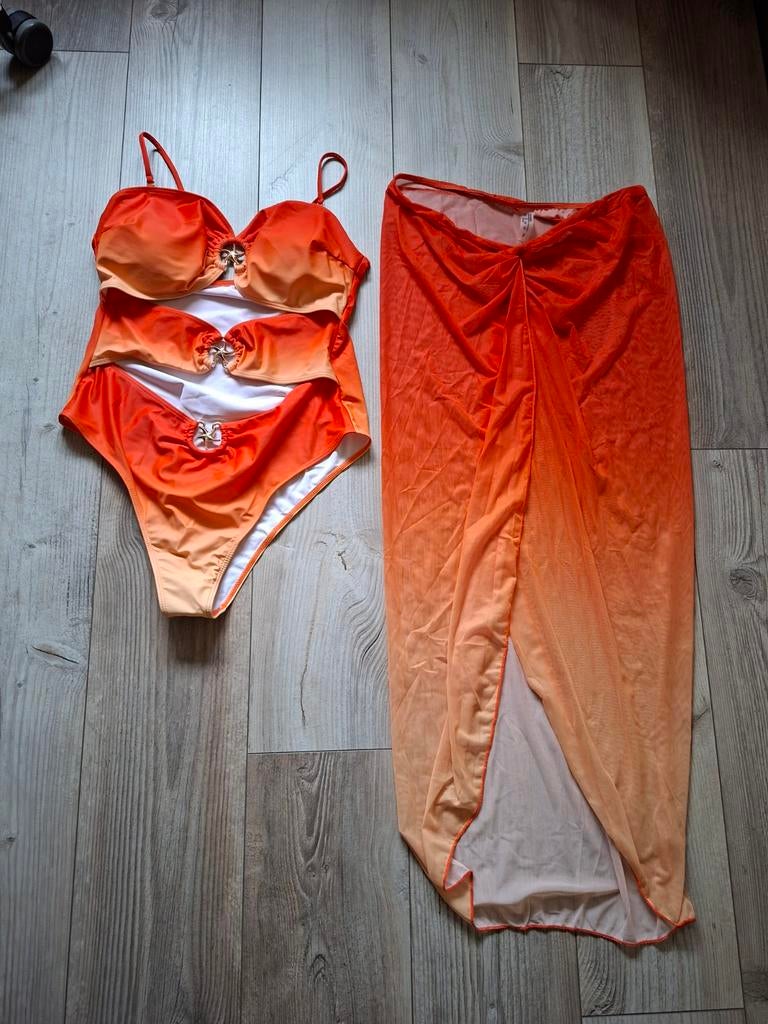 Nieuw badpak met pareo, oranje, maat XL, Nieuw, Ophalen of Verzenden, Shein, Badpak