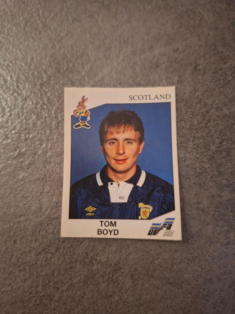 Panini sticker Euro 92 Zweden. Speler Tom Boyd Schotland., Verzenden, Zo goed als nieuw, Sticker