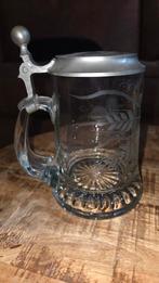 Antieke glazen bierpul met tinnen deksel - 'Schierer', Antiek en Kunst, Antiek | Glas en Kristal, Ophalen