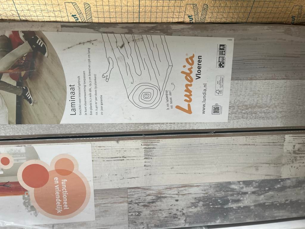 Lundia Laminaat - 6,40 m²: 2 pakken + 1 pak met 6 planken, Huis en Inrichting, Stoffering | Vloerbedekking, Ophalen, Nieuw, Minder dan 10 m²