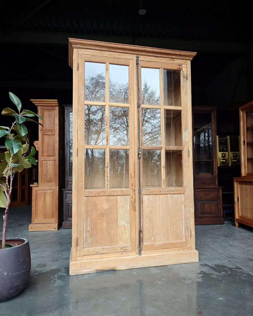 Franse Vitrinekast | Winkelkast | Buffetkast Teakhout #7631, Huis en Inrichting, Kasten | Vitrinekasten, Niet ingevuld, 100 tot 150 cm