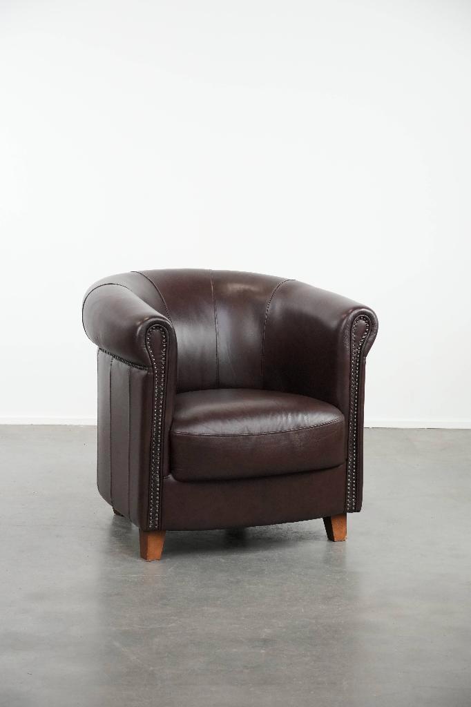 Rundleren clubfauteuil, in zeer goede staat, Engelse stijl, Huis en Inrichting, Fauteuils, Gebruikt, Leer, 75 tot 100 cm, 75 tot 100 cm